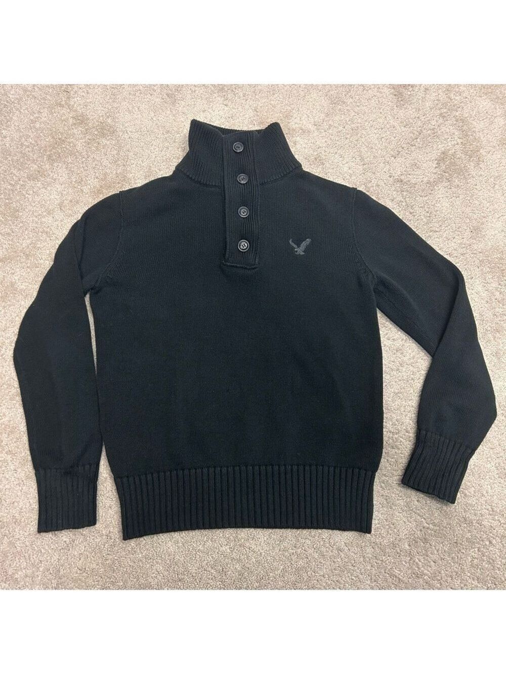 Men’s American Eagle Black Button Zip Collar Cotton Knit Pullover Sweater XS🇨🇦 - Picture 10 of 10